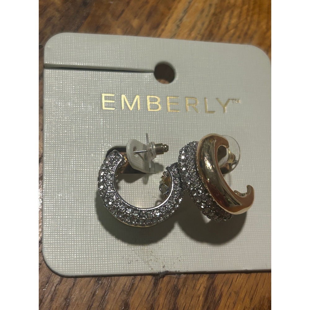 Emberly Mixed Metal Pave Crystal Gold Silver Tone Chunky C Hoop Earrings